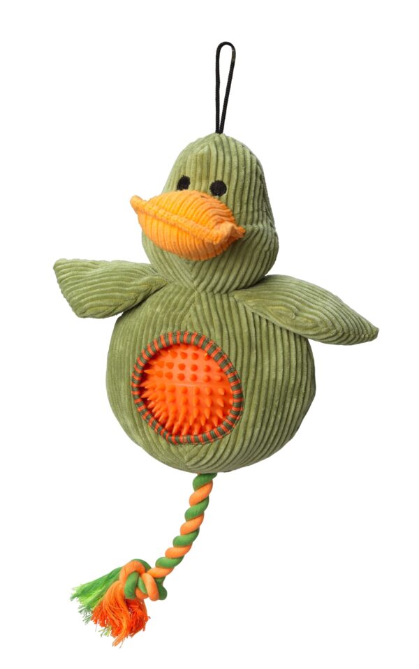 House of Paws Cord Duck Dog Toy with Spiky Ball at The Lancashire Dog Company