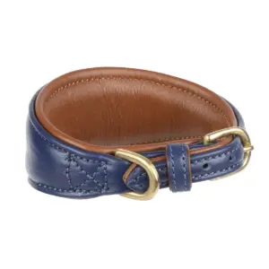 Digby & Fox Navy Padded Sighthound Leather Dog Collar at The Lancashire Dog Company