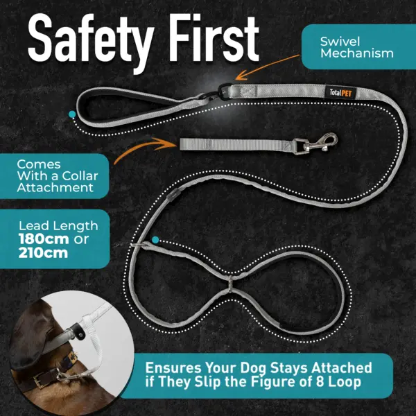 Total Pet Flat Figure of 8 Grey Dog Lead at The Lancashire Dog Company