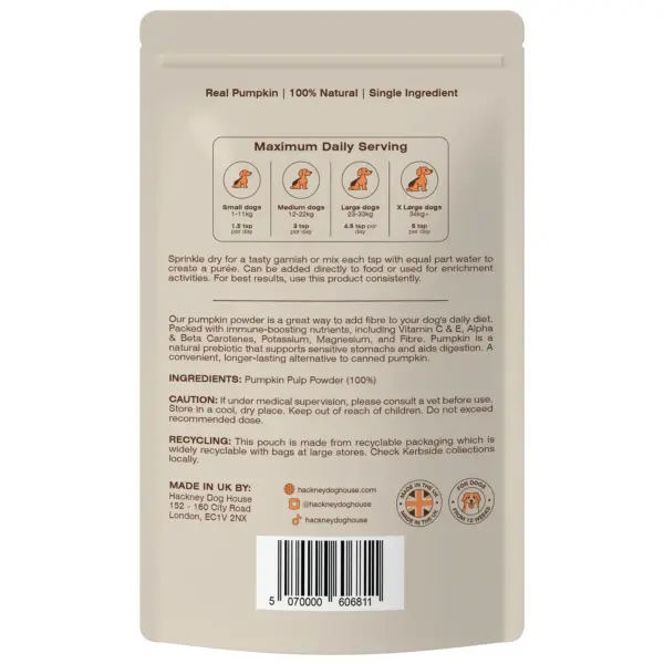 Hackney Dog House Pumpkin Puree Powder at The Lancashire Dog Company