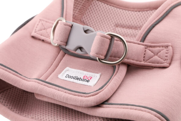Back view of the Doodlebone Dinky Dog Snappy Step-In Harness in Chalky Pink – adjustable fit for small dogs and puppies.