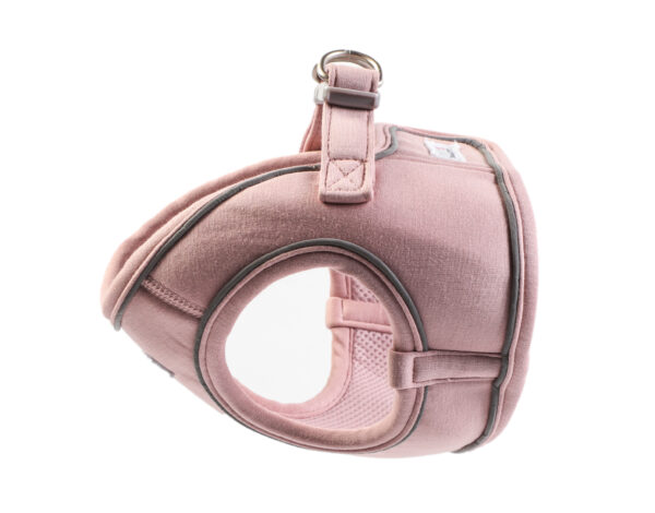 Side view of the Doodlebone Dinky Dog Snappy Step-In Harness in Chalky Pink – soft vest-style fit for small dogs and puppies.