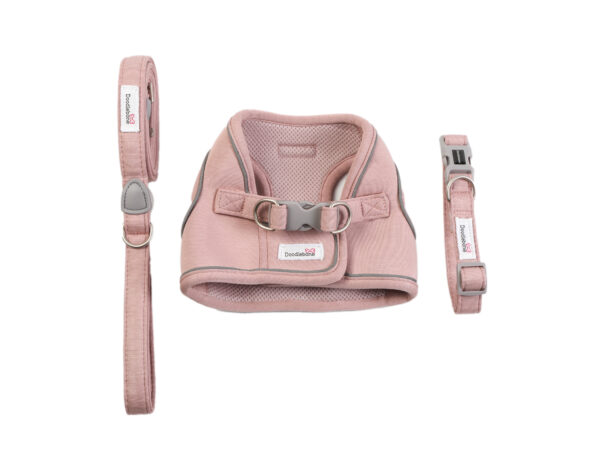 Doodlebone Dinky Dog Harness, Collar and Lead Set in Chalky Pink – matching dog accessories for small breeds.