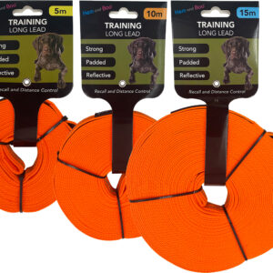 Hem and Boo Orange Reflective Training Long Lead for Dogs