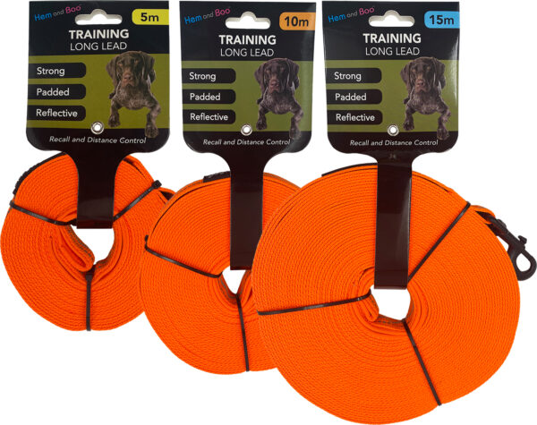 Hem and Boo Orange Reflective Training Long Lead for Dogs