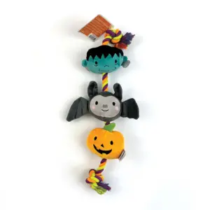 Happy Pet Halloween Rope Dog Toy with Frankenstein, Pumpkin and Bat – 50cm