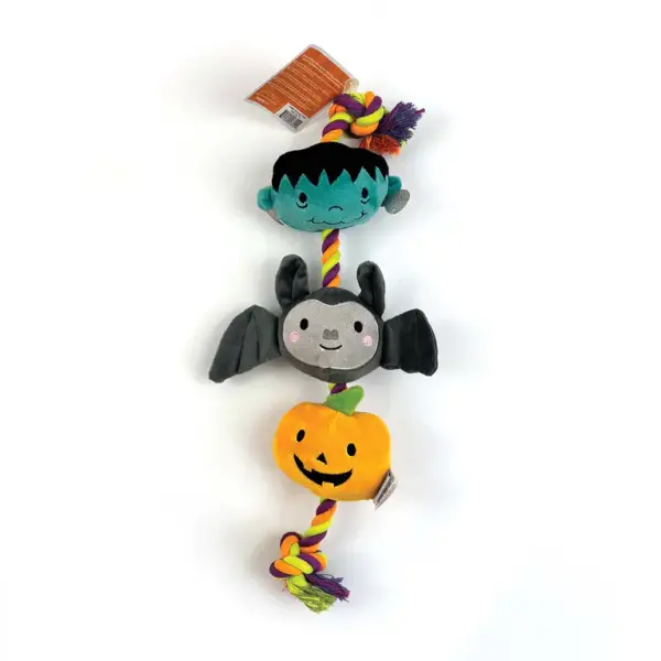 Happy Pet Halloween Rope Dog Toy with Frankenstein, Pumpkin and Bat – 50cm