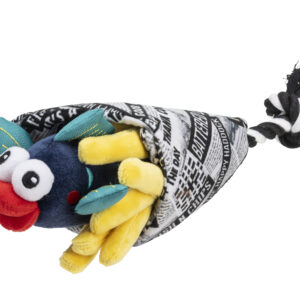 House of Paws plush fish and chips dog toy with rope and newspaper detail – designed for play and enrichment