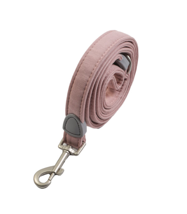 Chalky pink dog lead with padded handle and brushed nickel clasp for small dogs