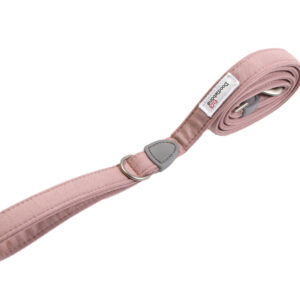 Chalky pink dog lead with padded handle and brushed nickel clasp for small dogs