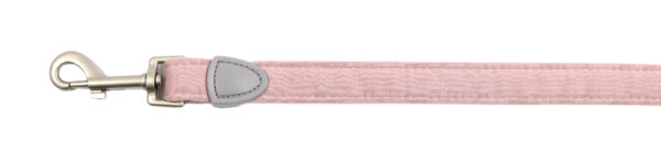 Chalky pink dog lead with padded handle and brushed nickel clasp for small dogs