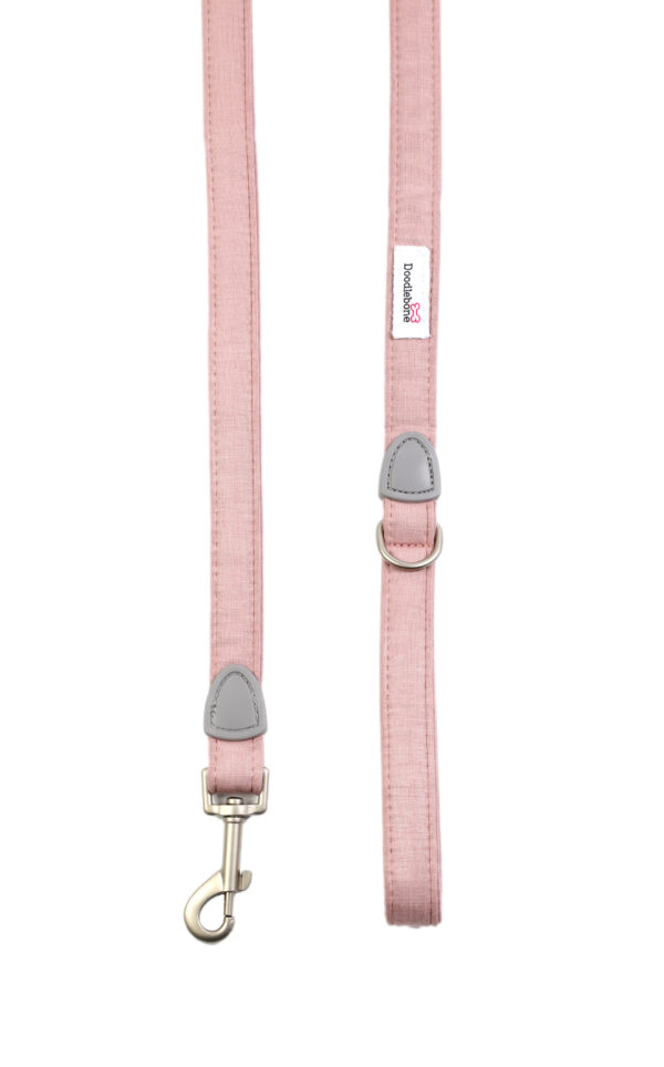 Chalky pink dog lead with padded handle and brushed nickel clasp for small dogs