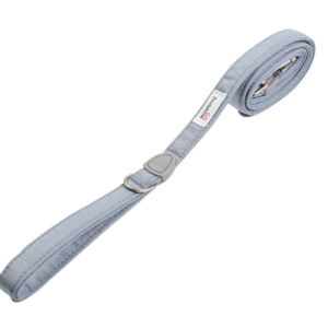 Chalky blue dog lead with padded handle and brushed nickel clasp for small dogs