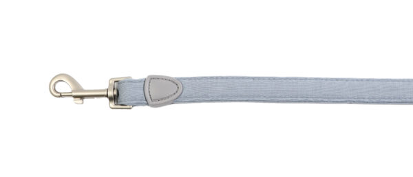Chalky blue dog lead with padded handle and brushed nickel clasp for small dogs