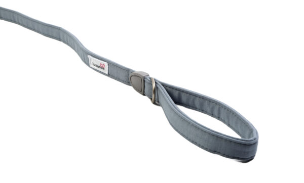 Chalky blue dog lead with padded handle and brushed nickel clasp for small dogs