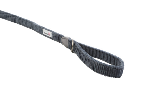 Blue cord dog lead with padded handle and brushed nickel clasp for small dogs