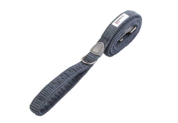 Blue cord dog lead with padded handle and brushed nickel clasp for small dogs