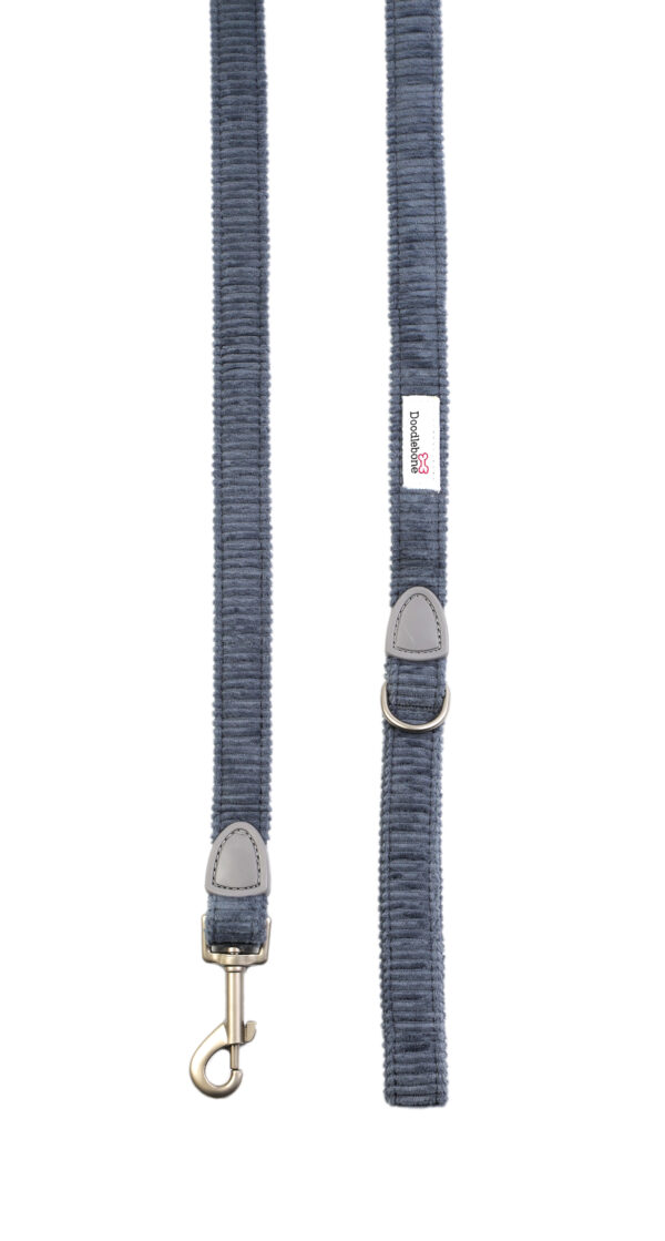 Blue cord dog lead with padded handle and brushed nickel clasp for small dogs