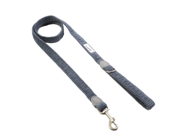 Blue cord dog lead with padded handle and brushed nickel clasp for small dogs