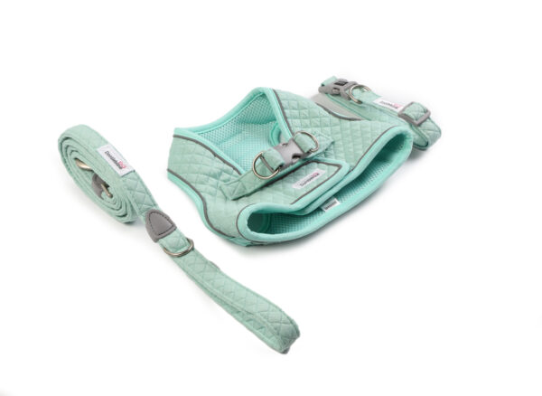 Mint Quilt dog harness, collar and lead set for small dogs and puppies
