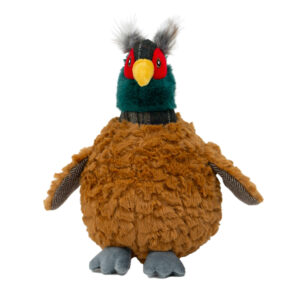 Ancol Phoebe Pheasant dog toy from the Heritage range, chunky plush with squeaker, crinkly wings, and recycled stuffing, approx. 27cm