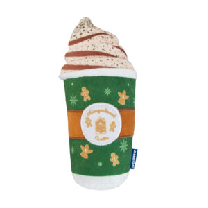 Ancol Christmas Gingerbread Latte Dog Toy – plush festive coffee cup with squeaker and crinkle texture