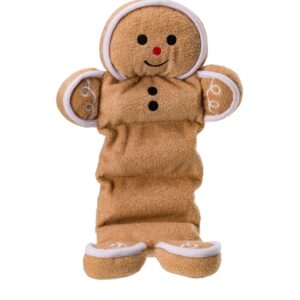 House of Paws Gingerbread Long Squeaker Dog Toy – festive plush with four quilted squeakers