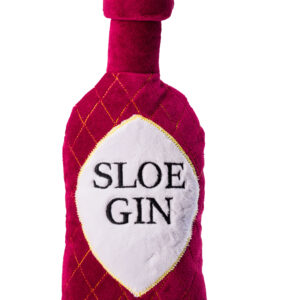 House of Paws Sloe Gin Dog Toy shaped like a festive gin bottle with squeaker