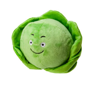 Alt Text: House of Paws Brussels Sprout Dog Toy with soft fabric, crinkle texture, and squeaker