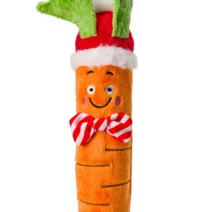 House of Paws Christmas Carrot Dog Toy with large squeaker and festive design