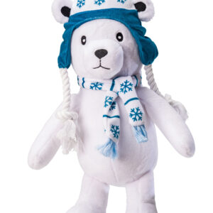 House of Paws Winter Polar Bear Dog Toy with festive design and built-in squeaker
