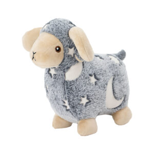 Ancol Cuddle Glow In The Dark Sheep Dog Toy with plush fabrics, squeaker, and glow‑in‑the‑dark moon and star details