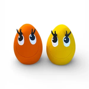 Medium OVO Egg dog toys in yellow and orange made from natural rubber