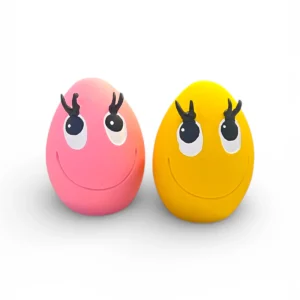 Medium OVO Egg dog toys in yellow and pink made from natural rubber