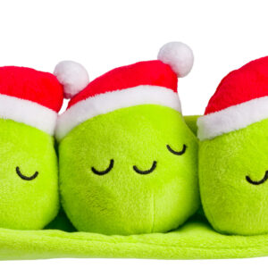 House of Paws Happea Christmas Dog Toy featuring three squeaky peas wearing Santa hats inside a plush 33cm pod, available at The Lancashire Dog Company.